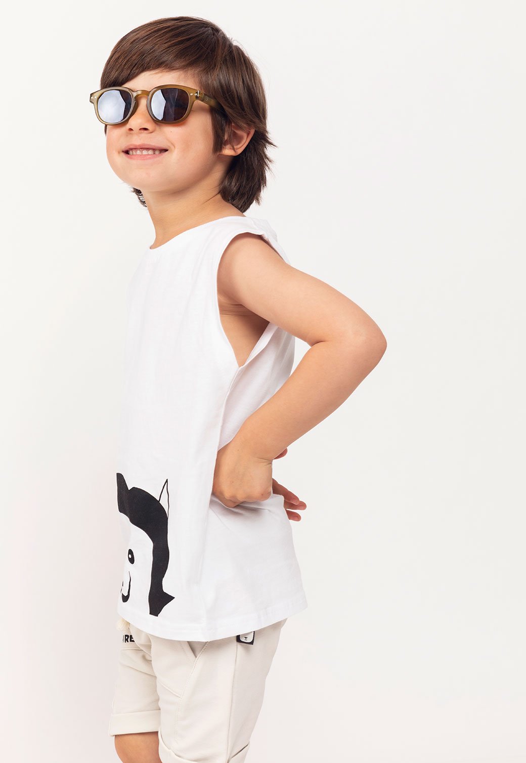 Beige טי שירט קצרה ללא שרוול עם הדפס story X MINENE