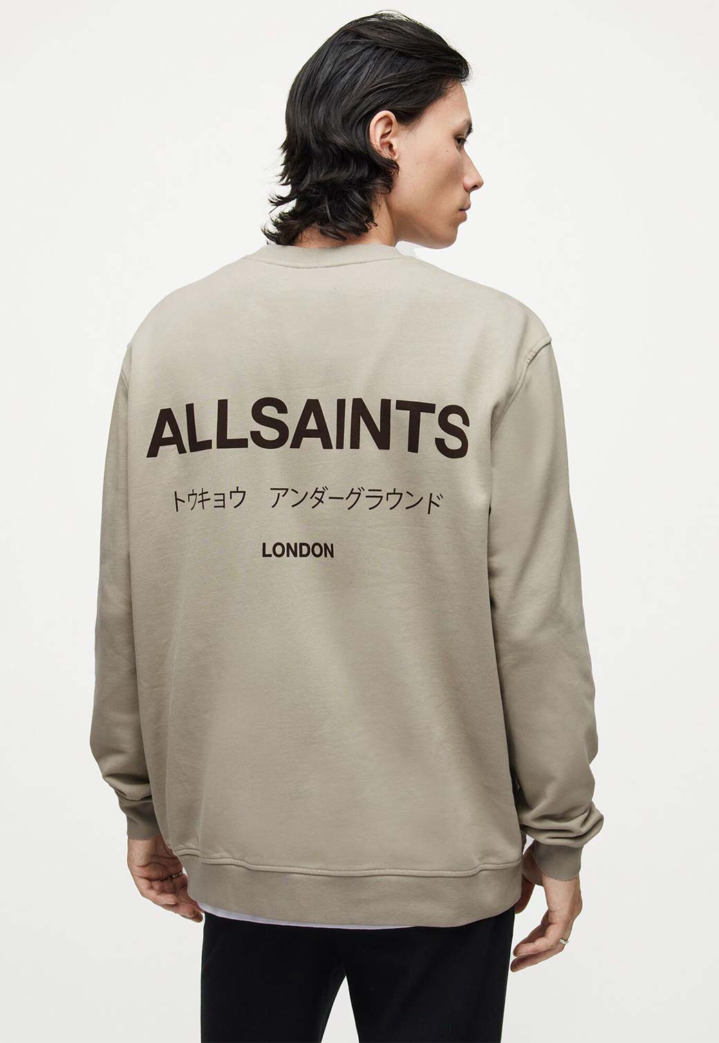 Light Gray סווטשירט מפתח עגול לגברים Underground ALLSAINTS