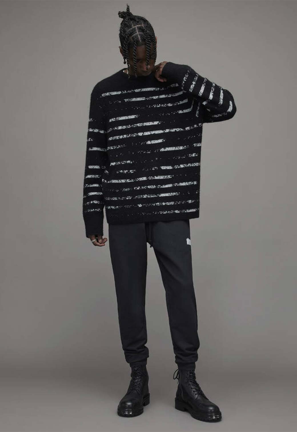 Slate Gray סוודר מפתח עגול לגברים Skyline ALLSAINTS