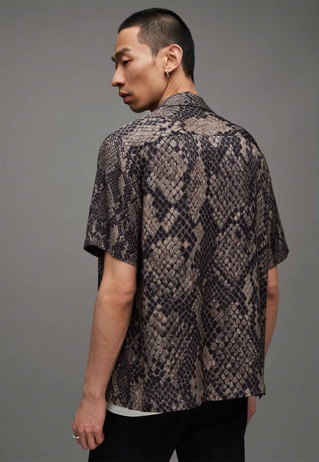 Dim Gray חולצה מכופתרת קצרה לגברים Rattle ALLSAINTS