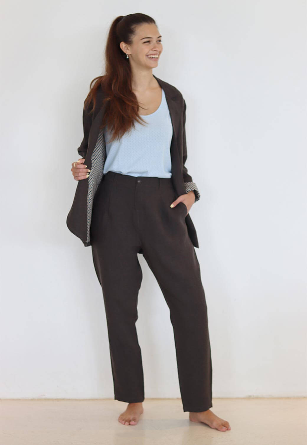 Light Gray בלייזר פשתן לנשים TAMU