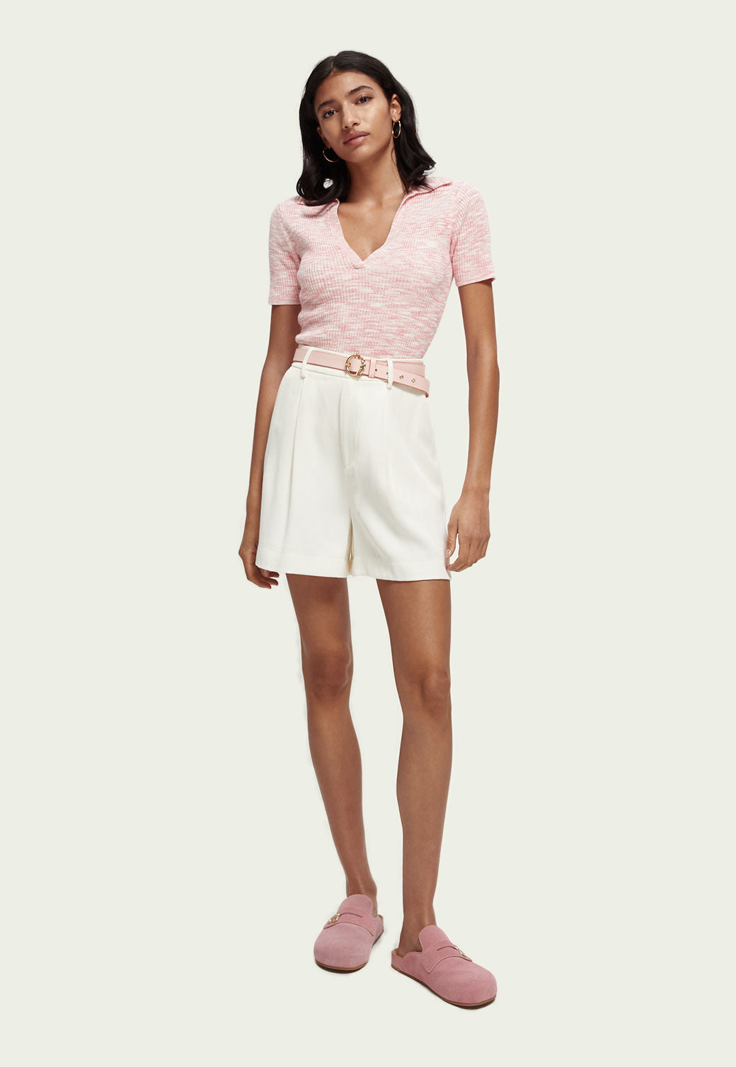 Beige חגורת עור עם אבזם עגול SCOTCH & SODA