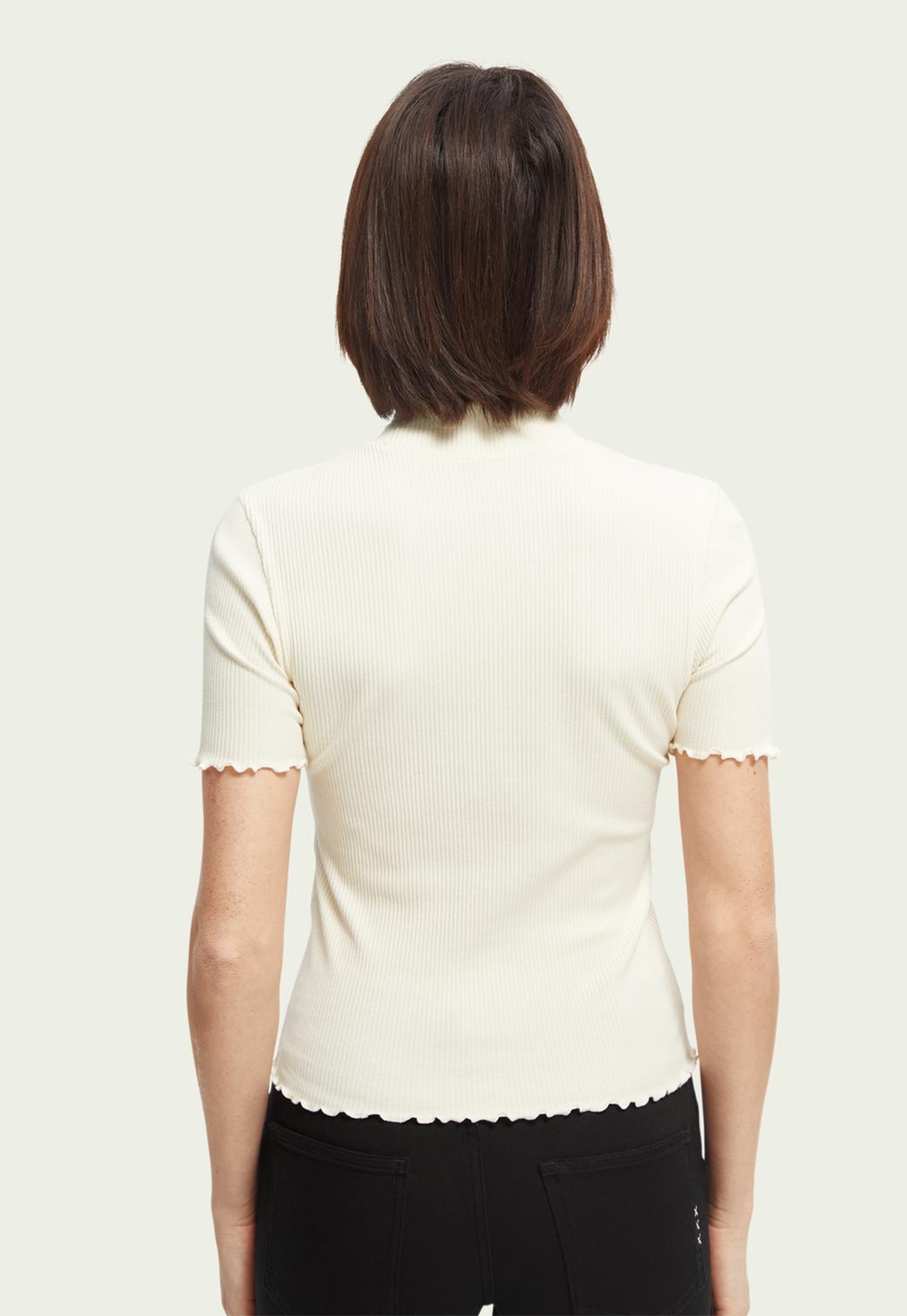 Antique White חולצה קצרה עם מפתח עגול כותנה אורגנית לנשים SCOTCH & SODA