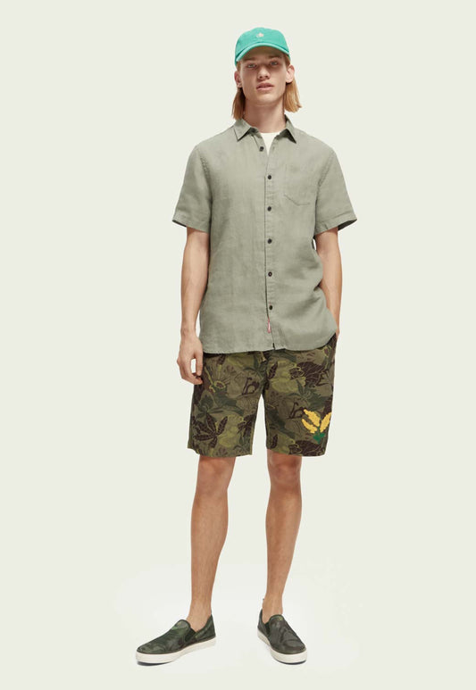 Beige חולצת פשתן מכופתרת קצרה לגברים SCOTCH & SODA