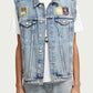 Light Gray CUT OFF SLEEVELESS DENIM TRUCKER WITH BADGES ווסט SCOTCH & SODA