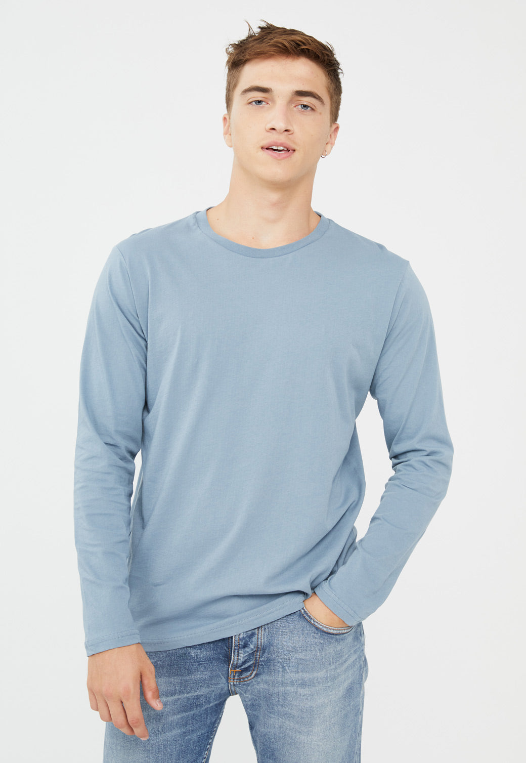 Light Gray טי שירט ארוכה עם מפתח עגול לגברים BY GARMENT