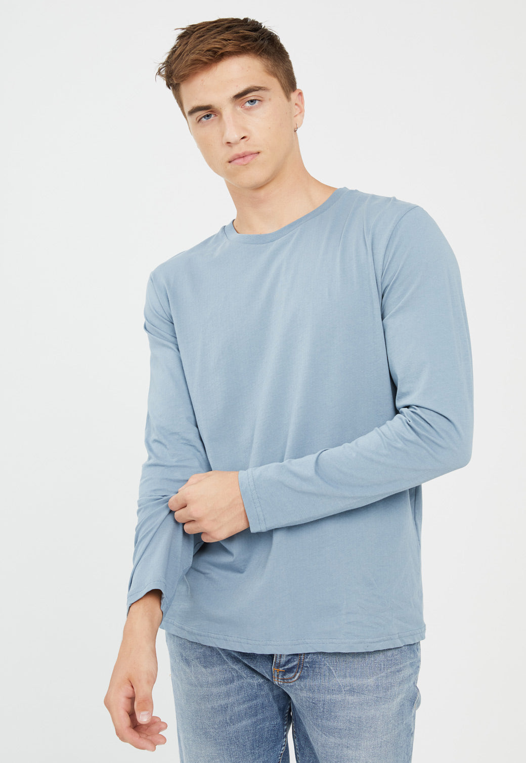 Light Gray טי שירט ארוכה עם מפתח עגול לגברים BY GARMENT