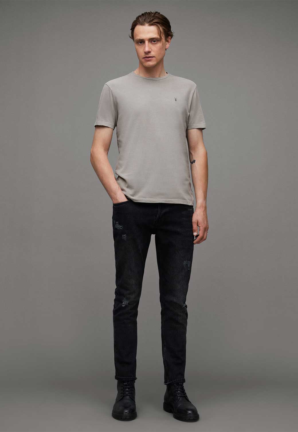 Slate Gray טי שירט קצרה לגברים Ossage ALLSAINTS