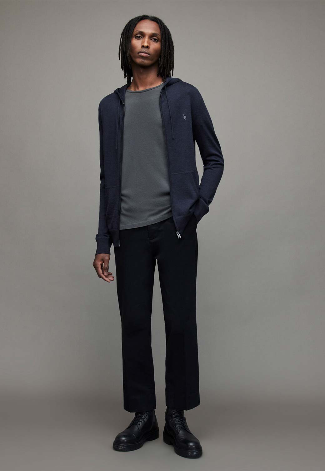 Slate Gray סוודר עם רוכסן לגברים Mode Merino ALLSAINTS