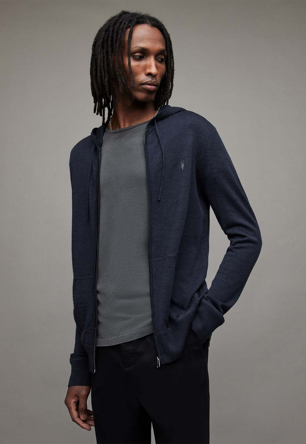 Slate Gray סוודר עם רוכסן לגברים Mode Merino ALLSAINTS