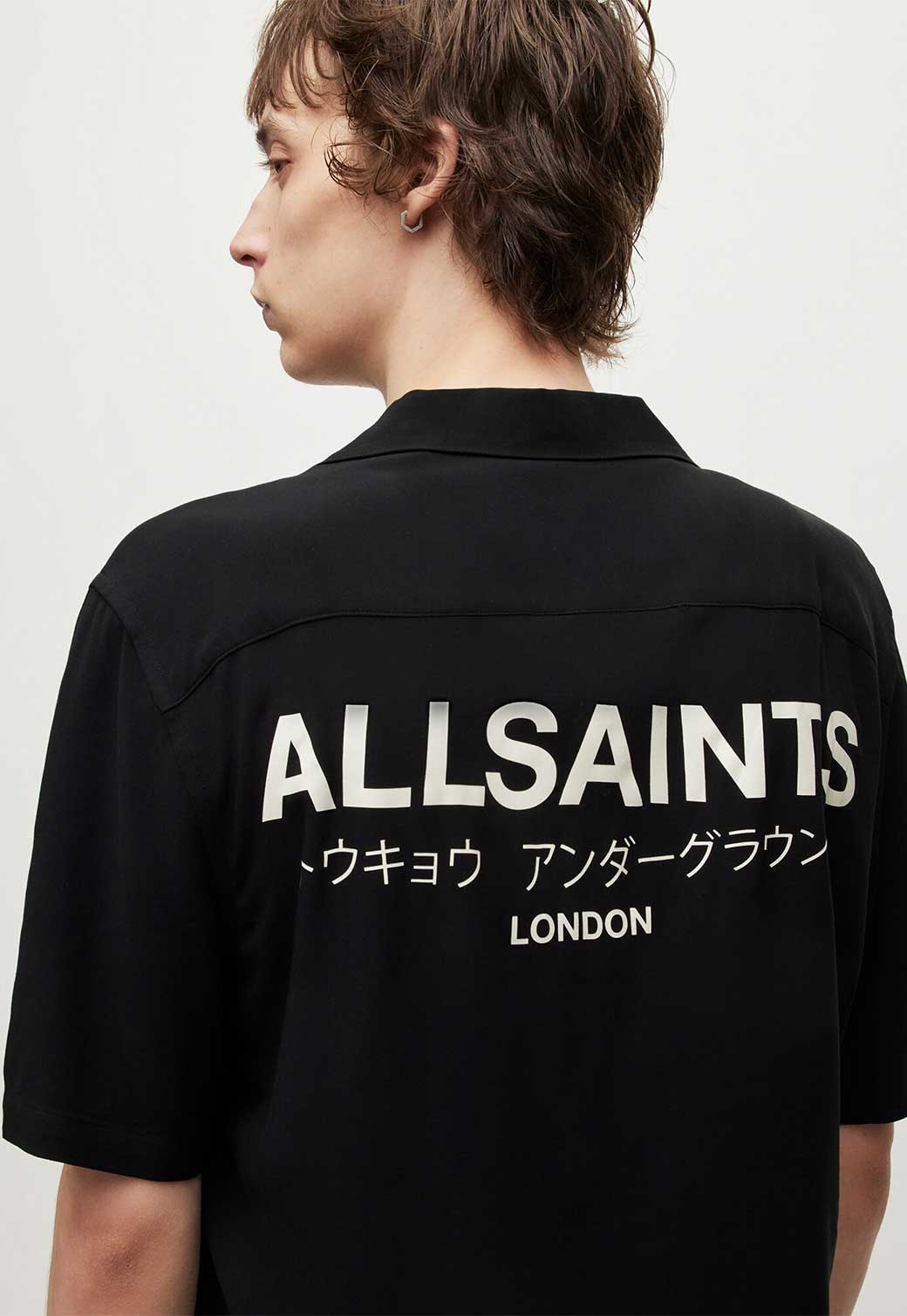 Black חולצה מכופתרת קצרה לגברים Underground ALLSAINTS