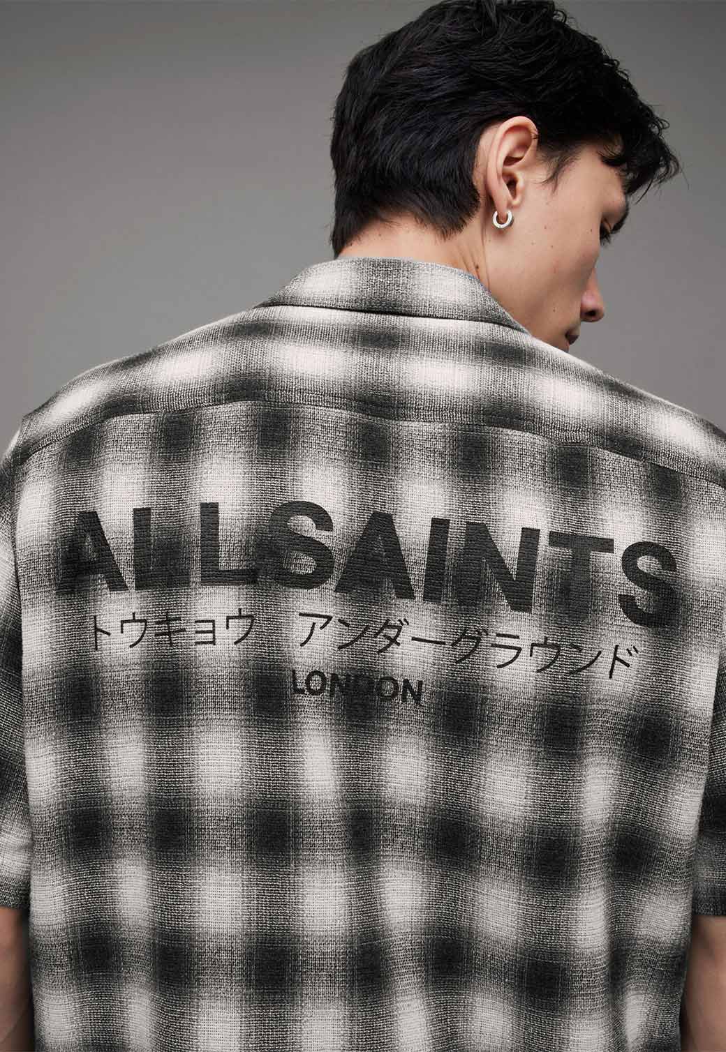 Dim Gray חולצה מכופתרת קצרה לגברים Underground ALLSAINTS