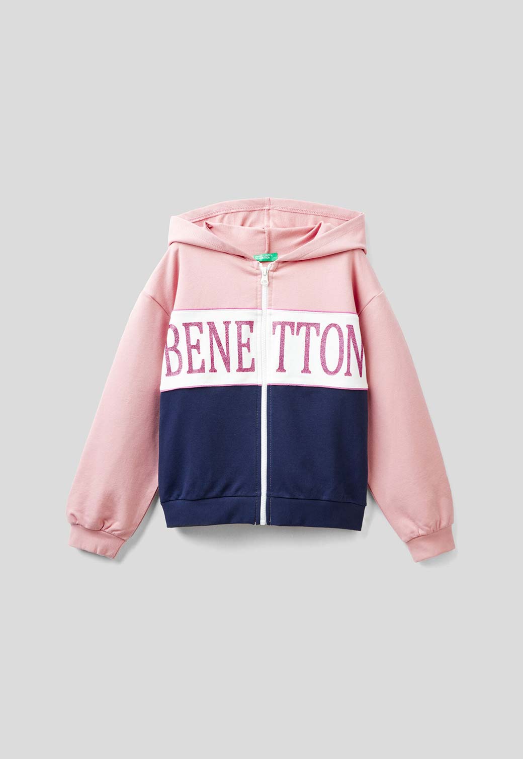 Light Gray קפוצ'ון עם רוכסן לילדות BENETTON