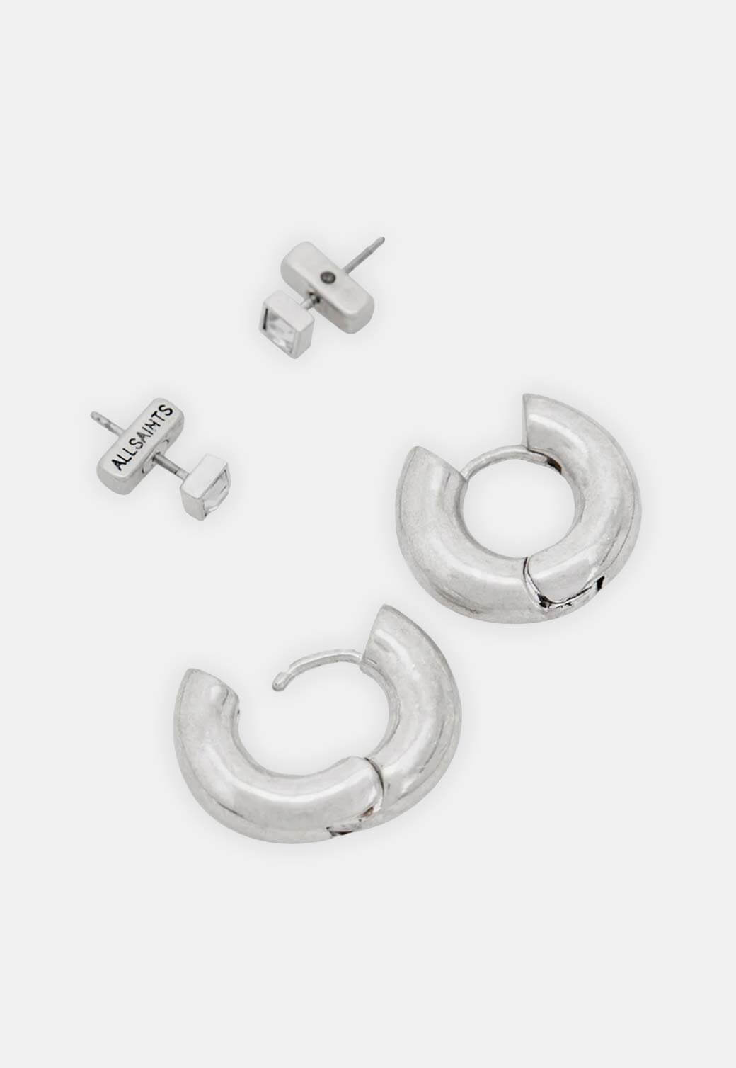 White Smoke EARRINGS-AS ER CHUBBY HOOP STN HUG SET עגילים ALLSAINTS