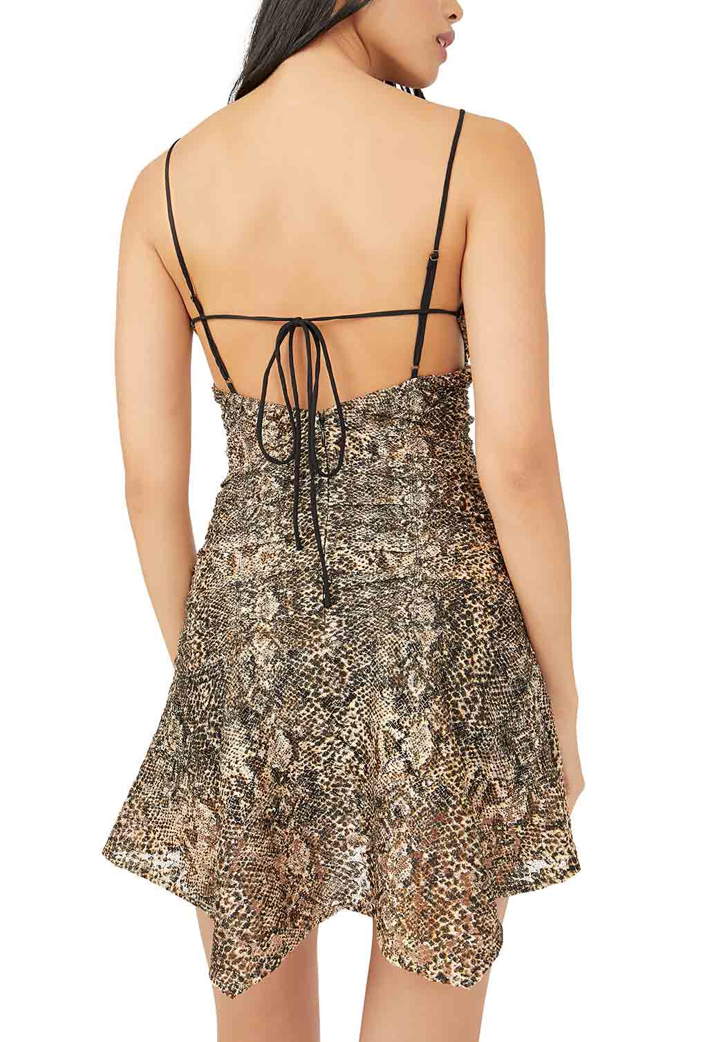 Tan SIERRA LACE MINI שמלת מיני FREE PEOPLE