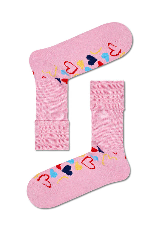 Light Pink זוג גרביים עבים בהדפס לבבות HAPPY SOCKS