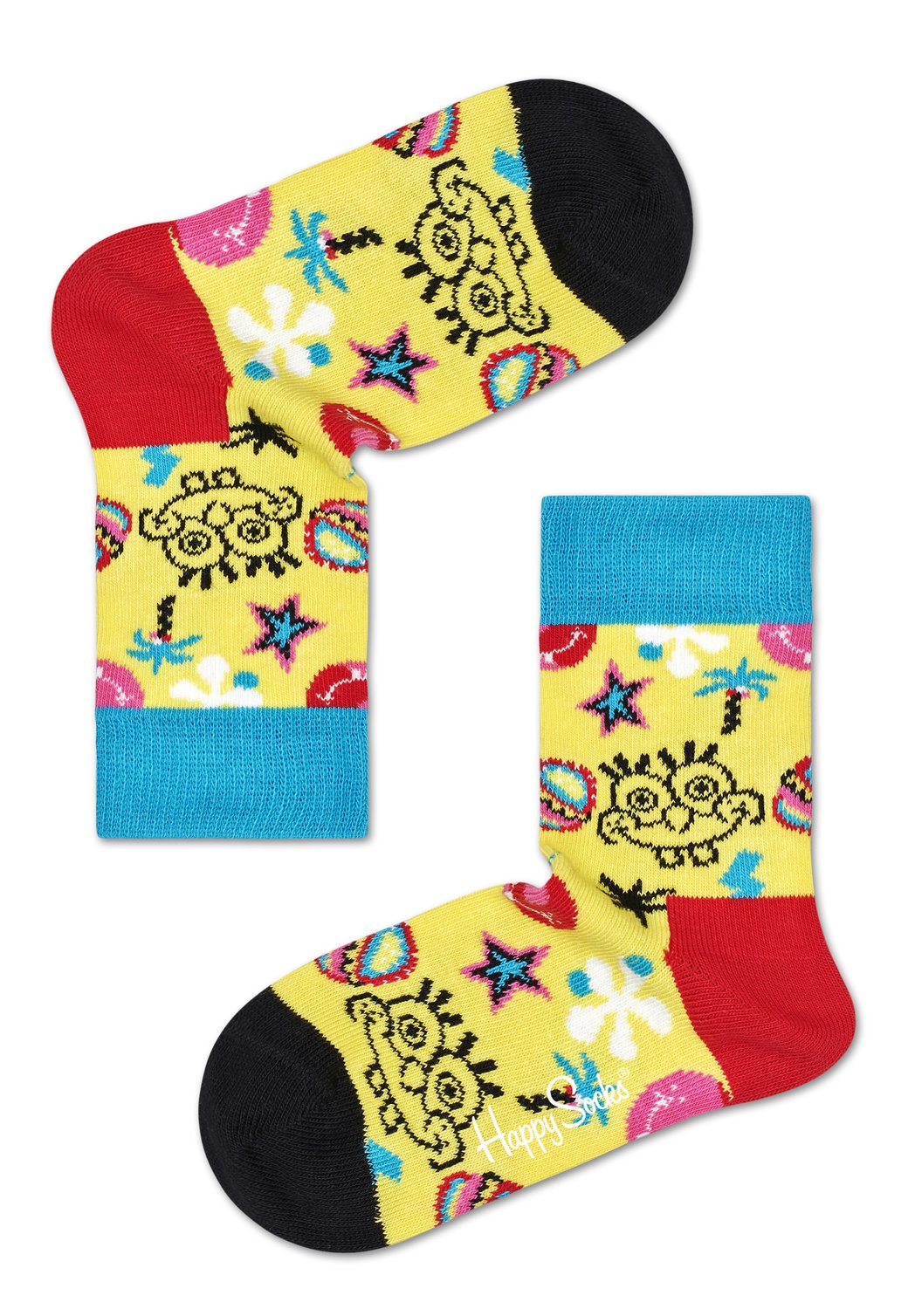 Light Goldenrod זוג גרביים בהדפס בוב ספוג | ילדים HAPPY SOCKS