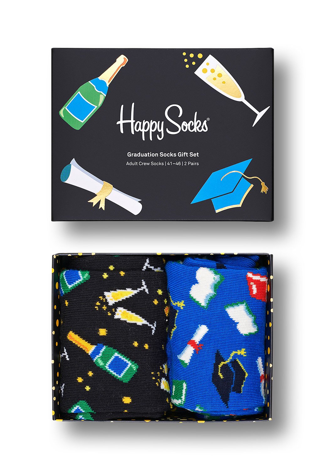 Light Gray מארז גרביים בהדפס סיום תואר | 2 זוגות HAPPY SOCKS